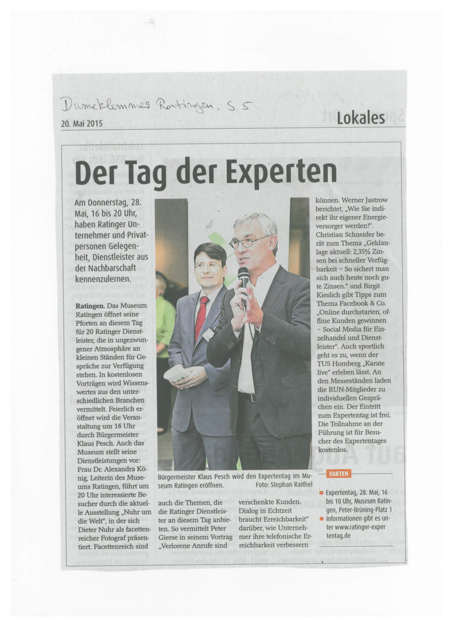 Der Dumeklemmer 20/05/2015: 3. Ratinger Expertentag