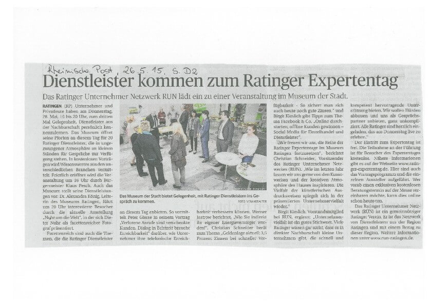 Rheinische Post 26/05/2015: Dienstleister kommen zum Ratinger Expertentag